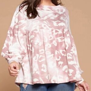 New Oddi Animal Print French Terry Babydoll Top